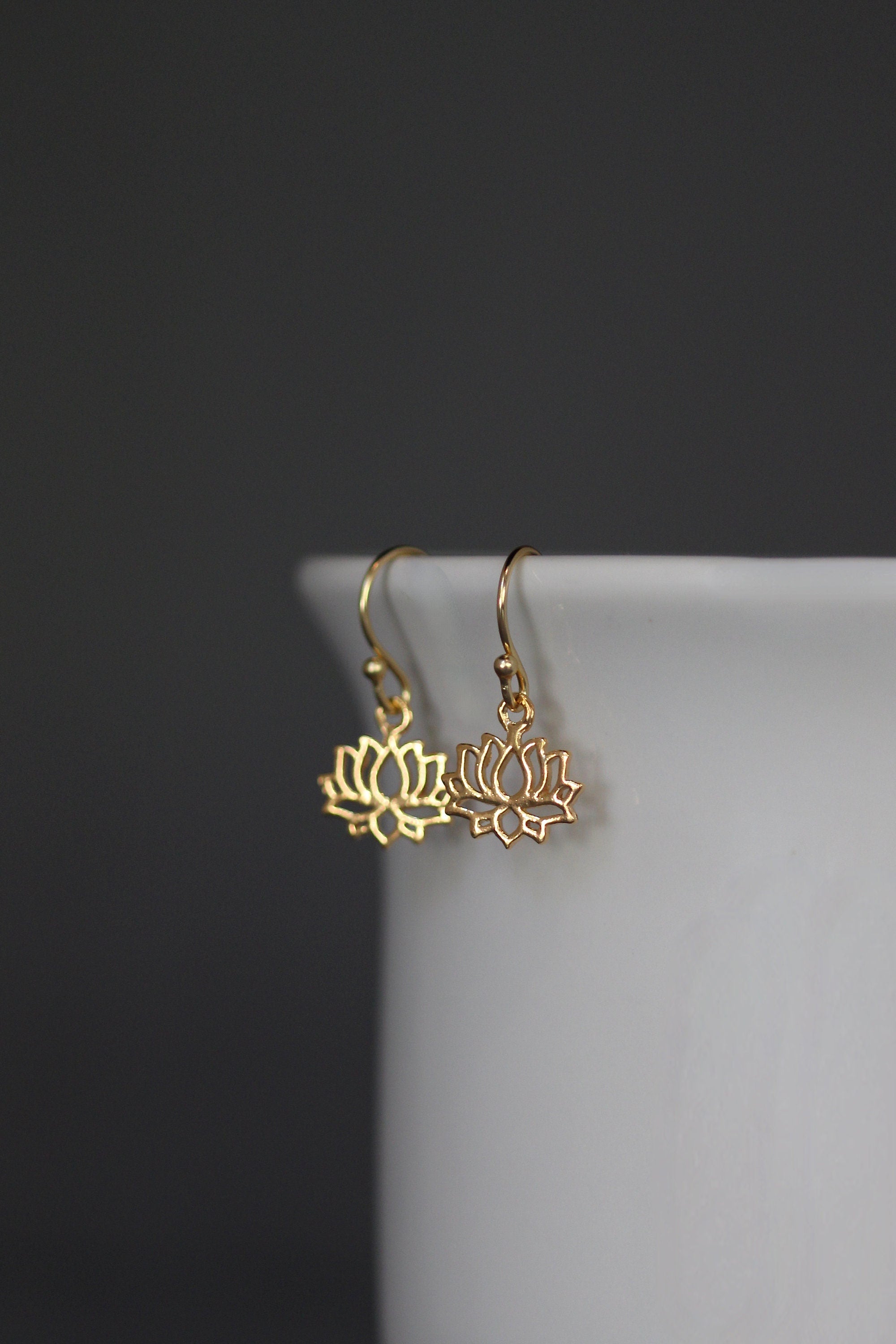 Gold Vermeil Lotus Flower Charm Dangle Earrings