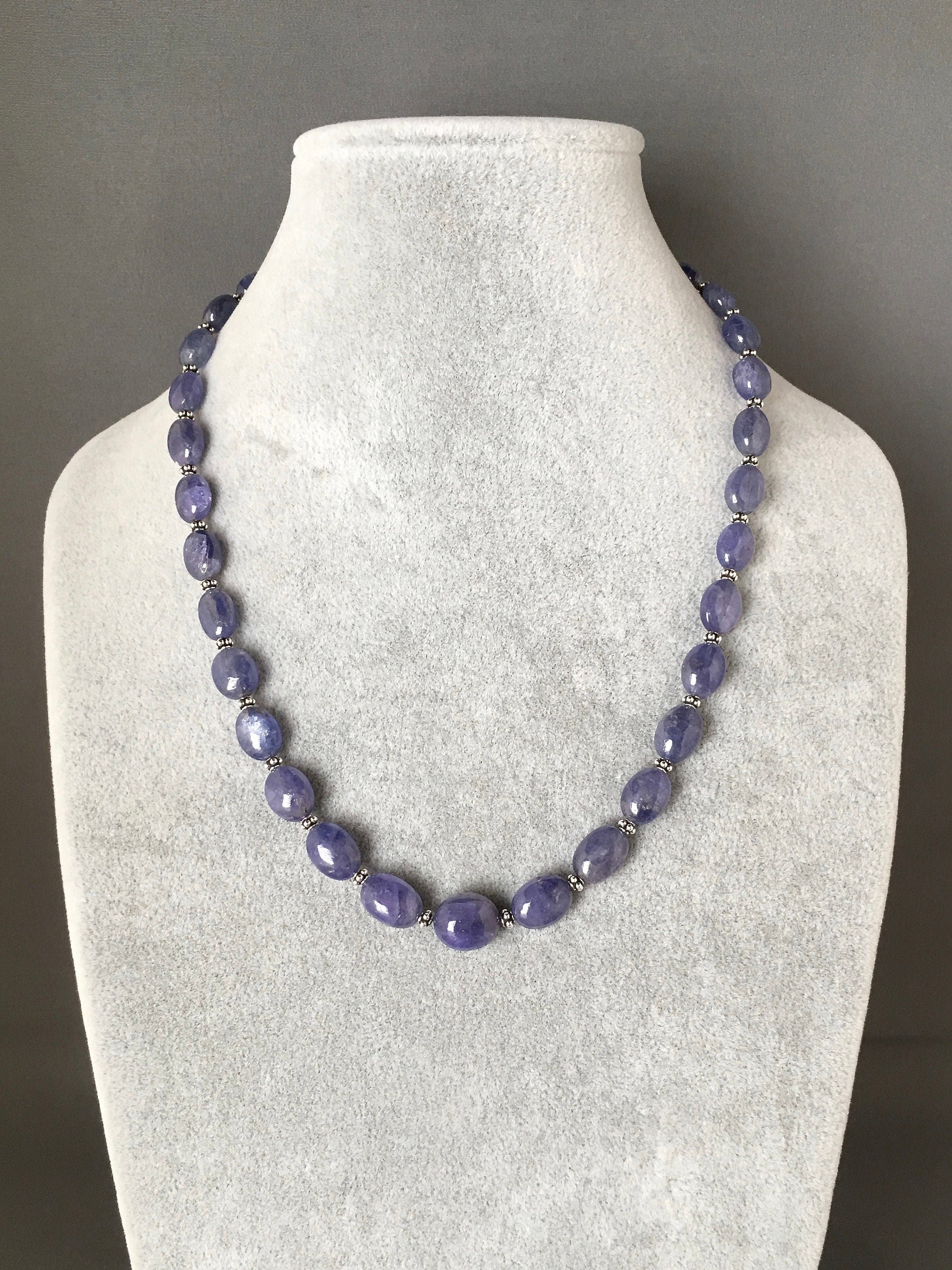 Tanzanite and Bali Sterling Silver Bead Necklace and Earring Set