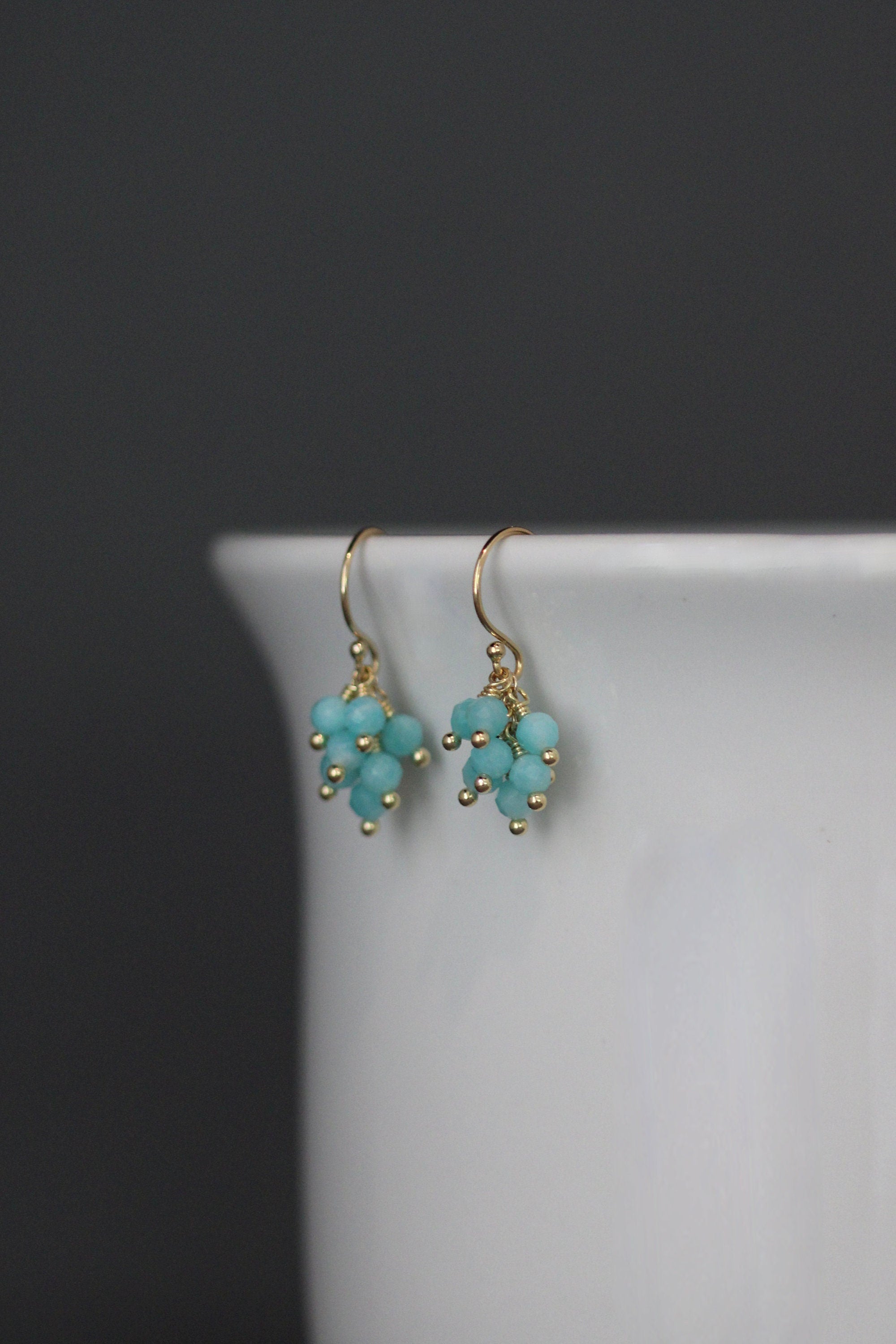 Green Amazonite Cluster Dangle Earrings with Gold Vermeil Accents