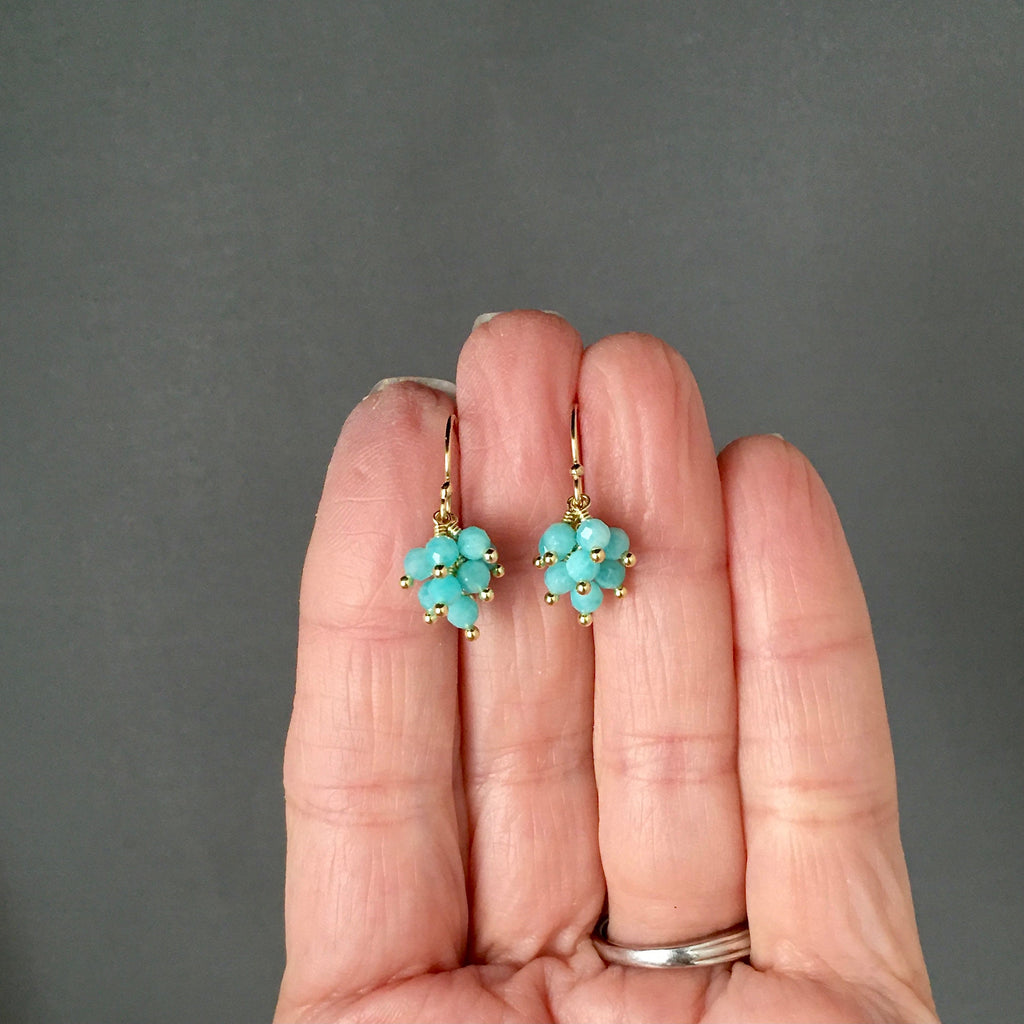 Green Amazonite Cluster Dangle Earrings with Gold Vermeil Accents