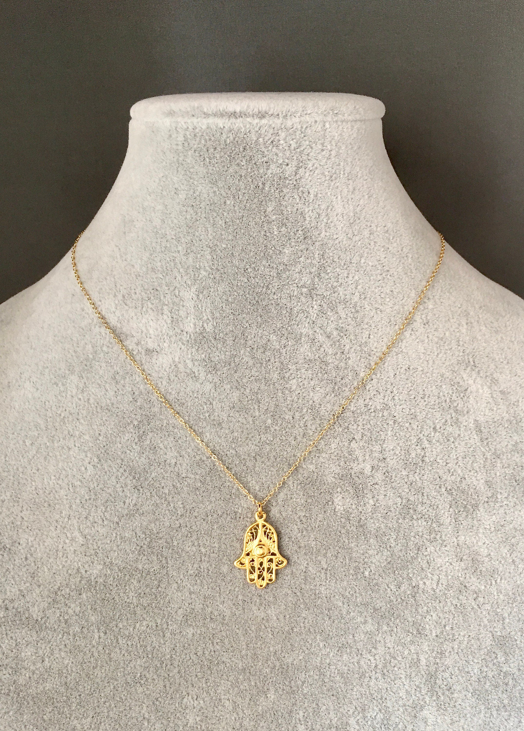 Matte Gold Vermeil Hamsa Hand Pendant Necklace