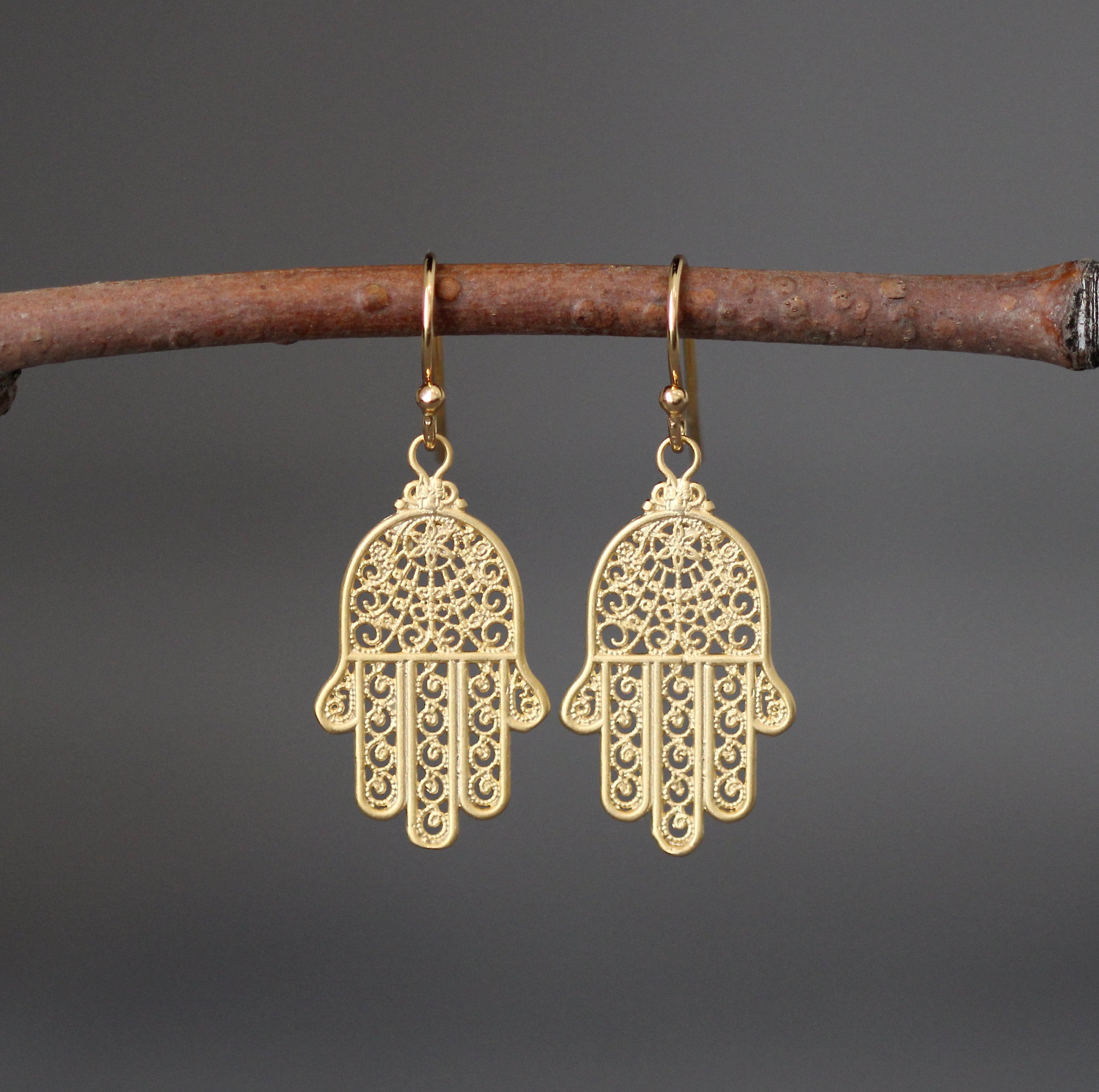 Matte Gold Vermeil Hamsa Charm Dangle Earrings