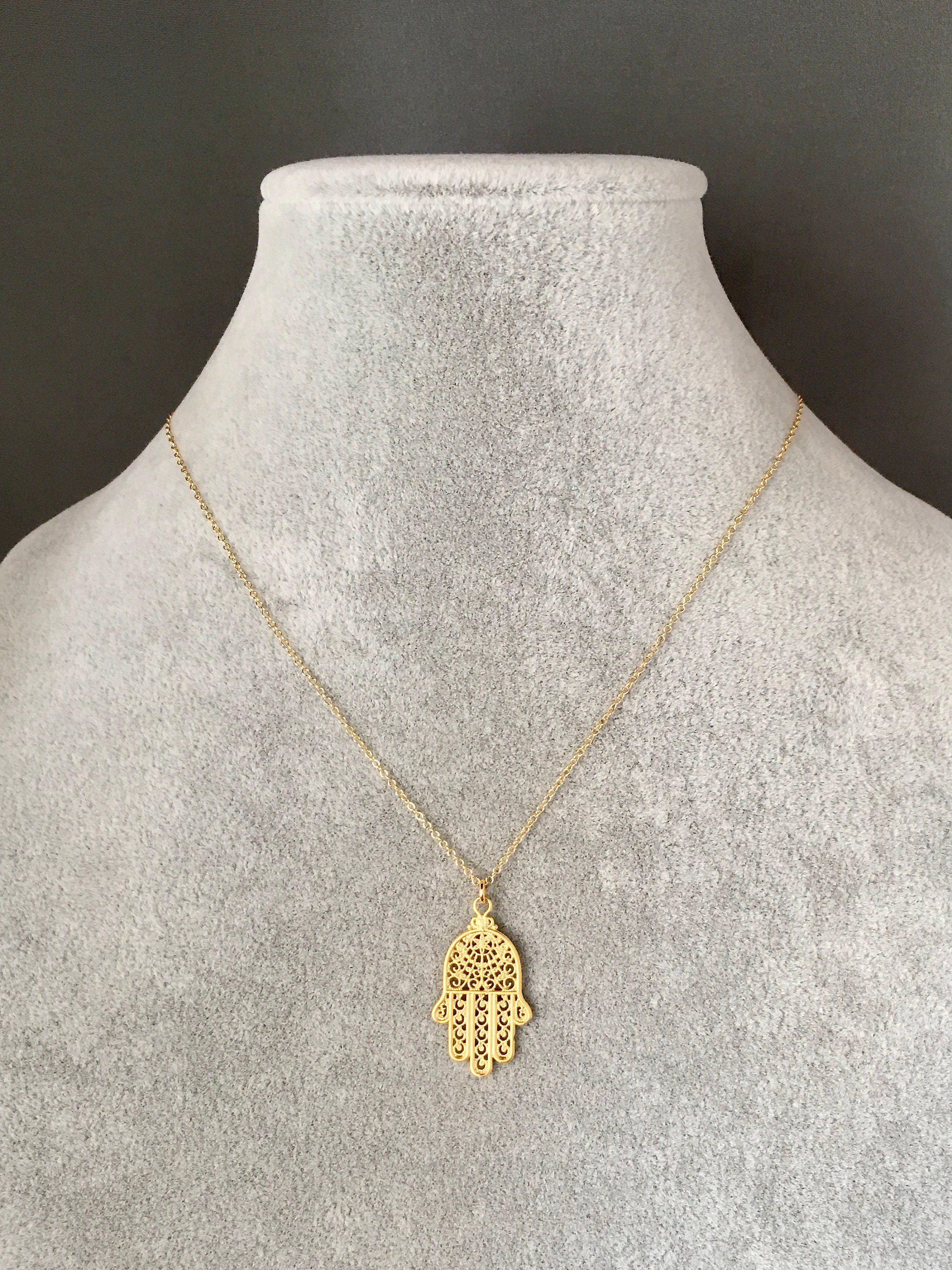 Gold Vermeil Hamsa Hand Pendant Necklace