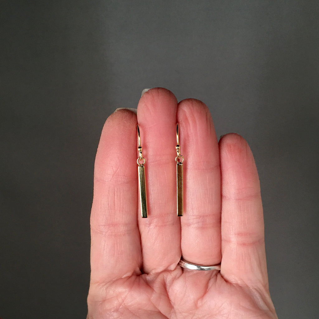 Gold Vermeil Stick Charm Dangle Earrings