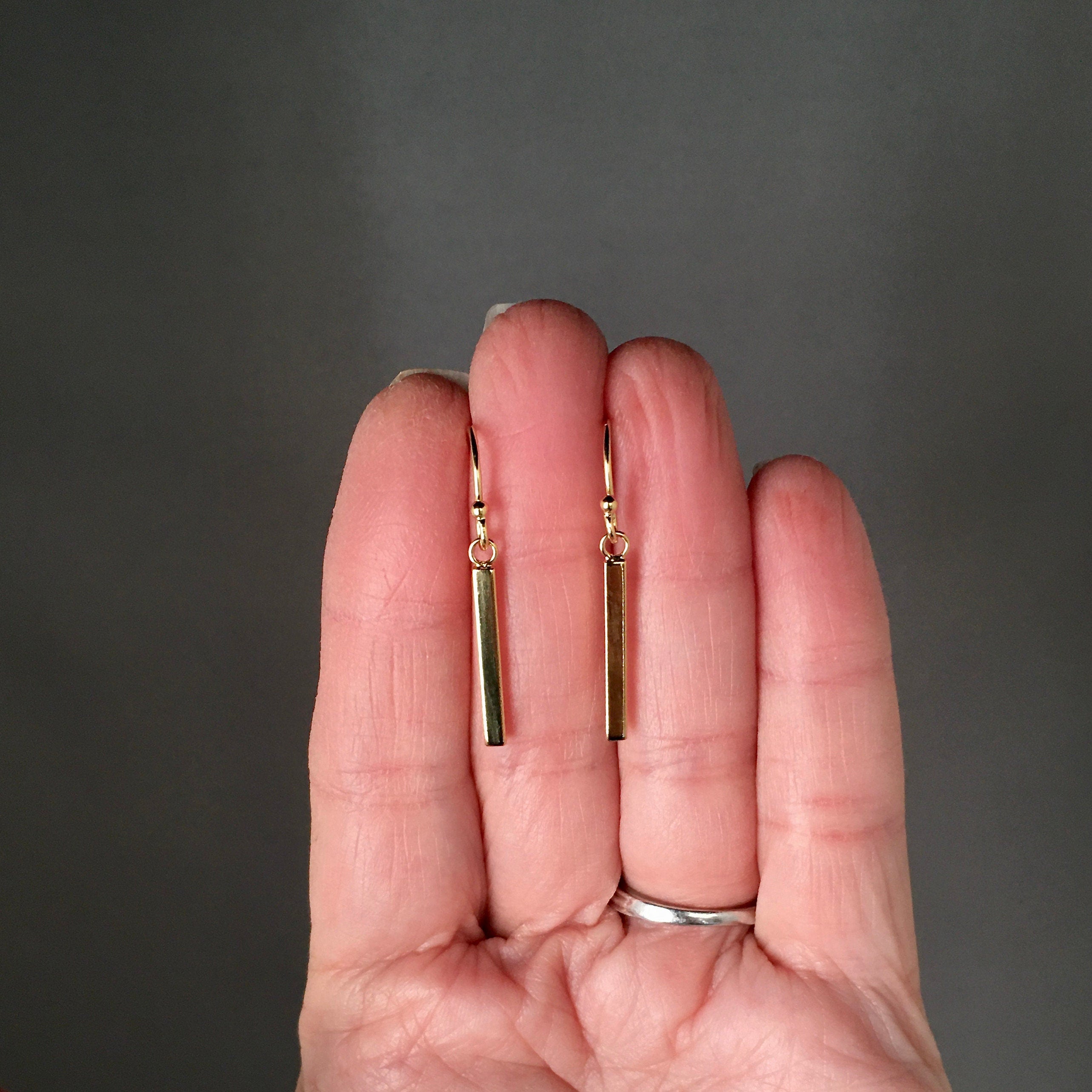Gold Vermeil Stick Charm Dangle Earrings