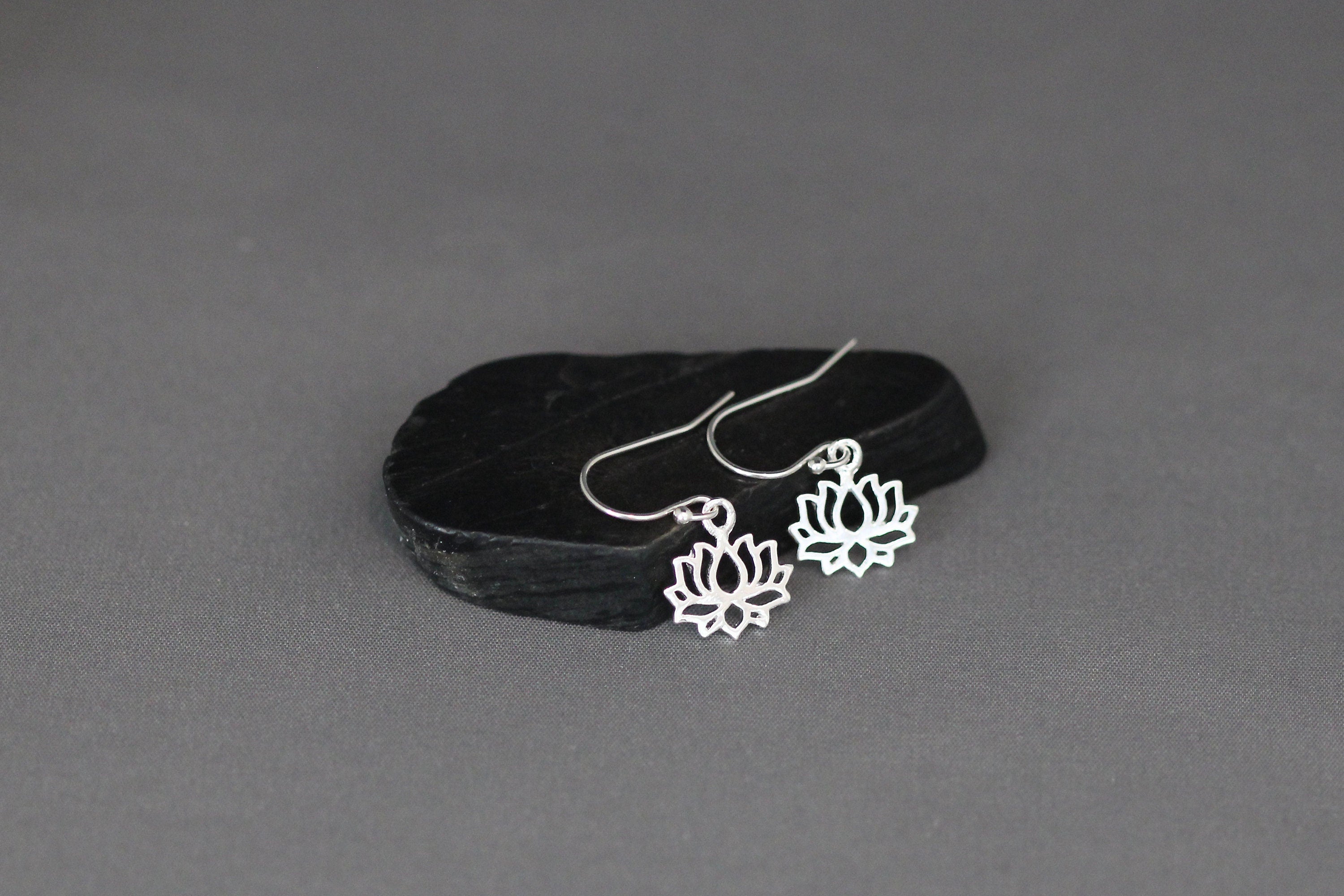 Silver Lotus Flower Charm Dangle Earrings