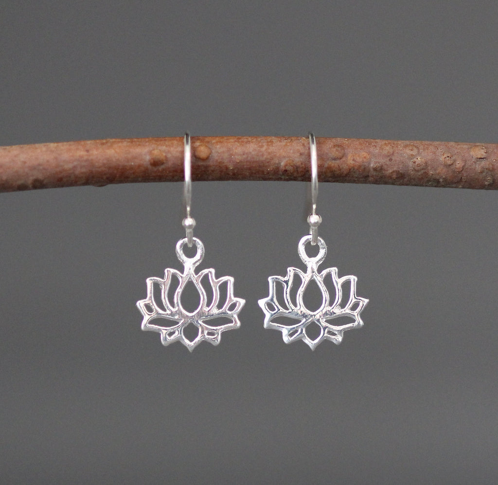 Silver Lotus Flower Charm Dangle Earrings