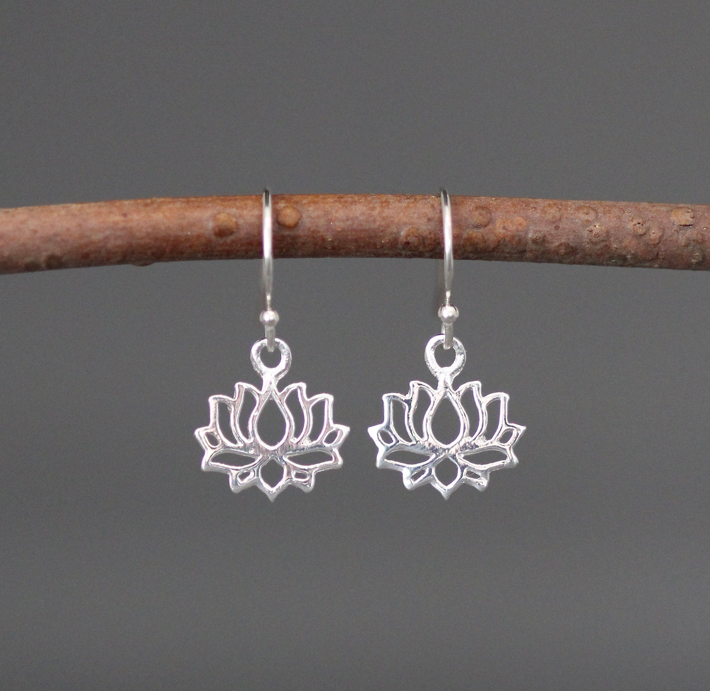 Silver Lotus Flower Charm Dangle Earrings