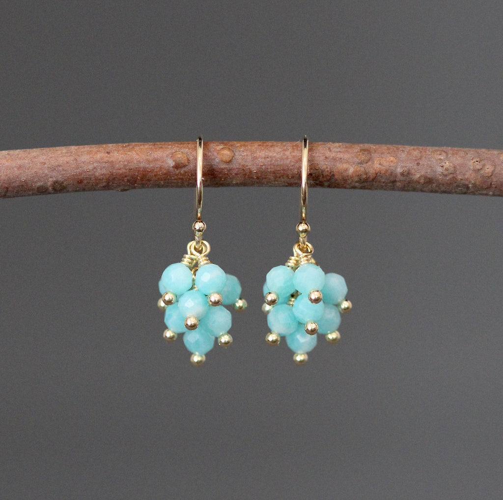Green Amazonite Cluster Dangle Earrings with Gold Vermeil Accents