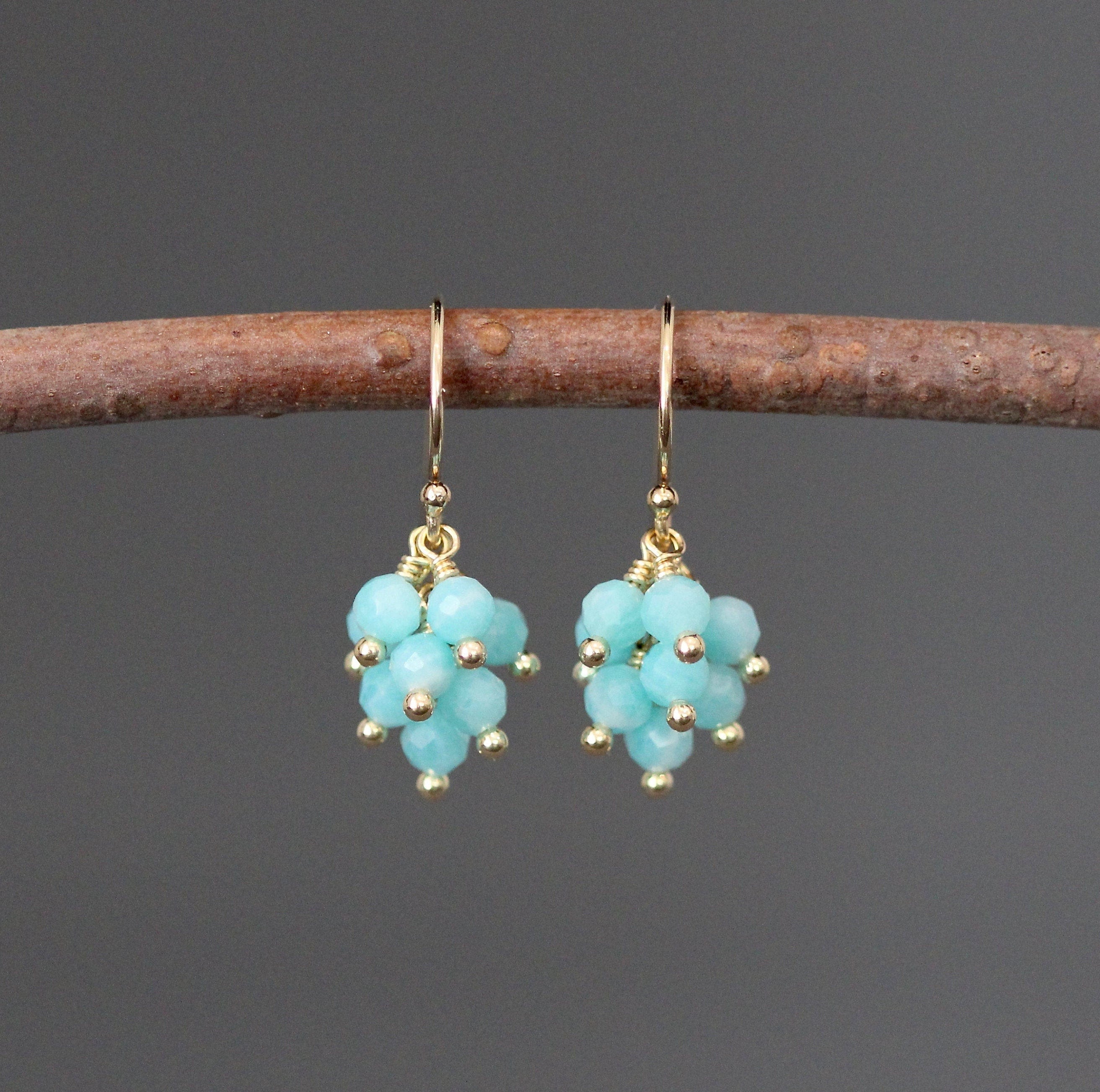 Green Amazonite Cluster Dangle Earrings with Gold Vermeil Accents
