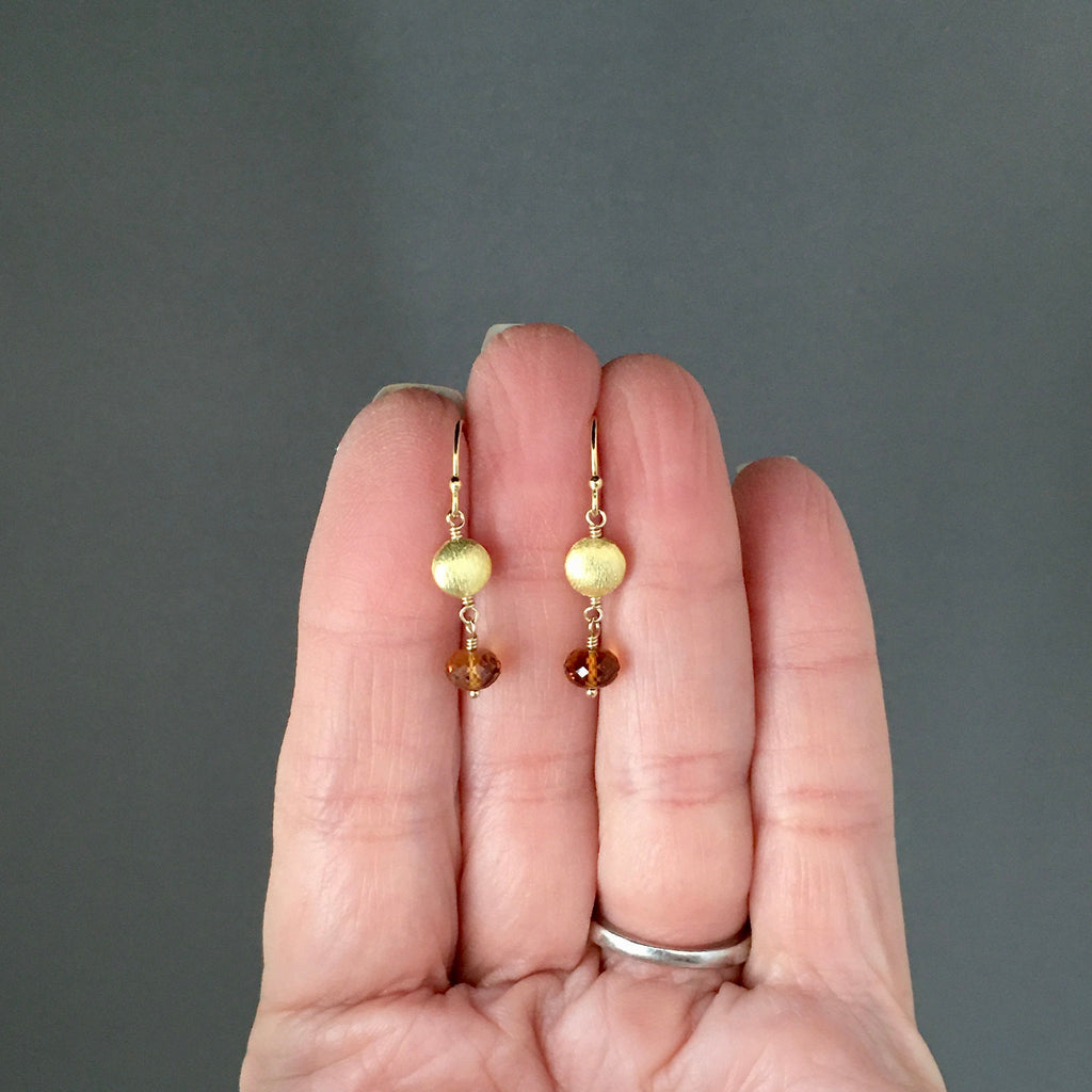 Yellow Tourmaline and Gold Filled Beaded Necklace with Brushed Gold Vermeil Accents