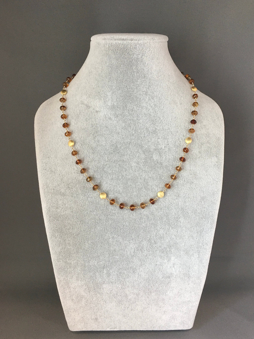 Yellow Tourmaline and Gold Filled Beaded Necklace with Brushed Gold Vermeil Accents