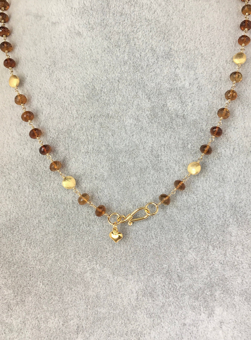 Yellow Tourmaline and Gold Filled Beaded Necklace with Brushed Gold Vermeil Accents