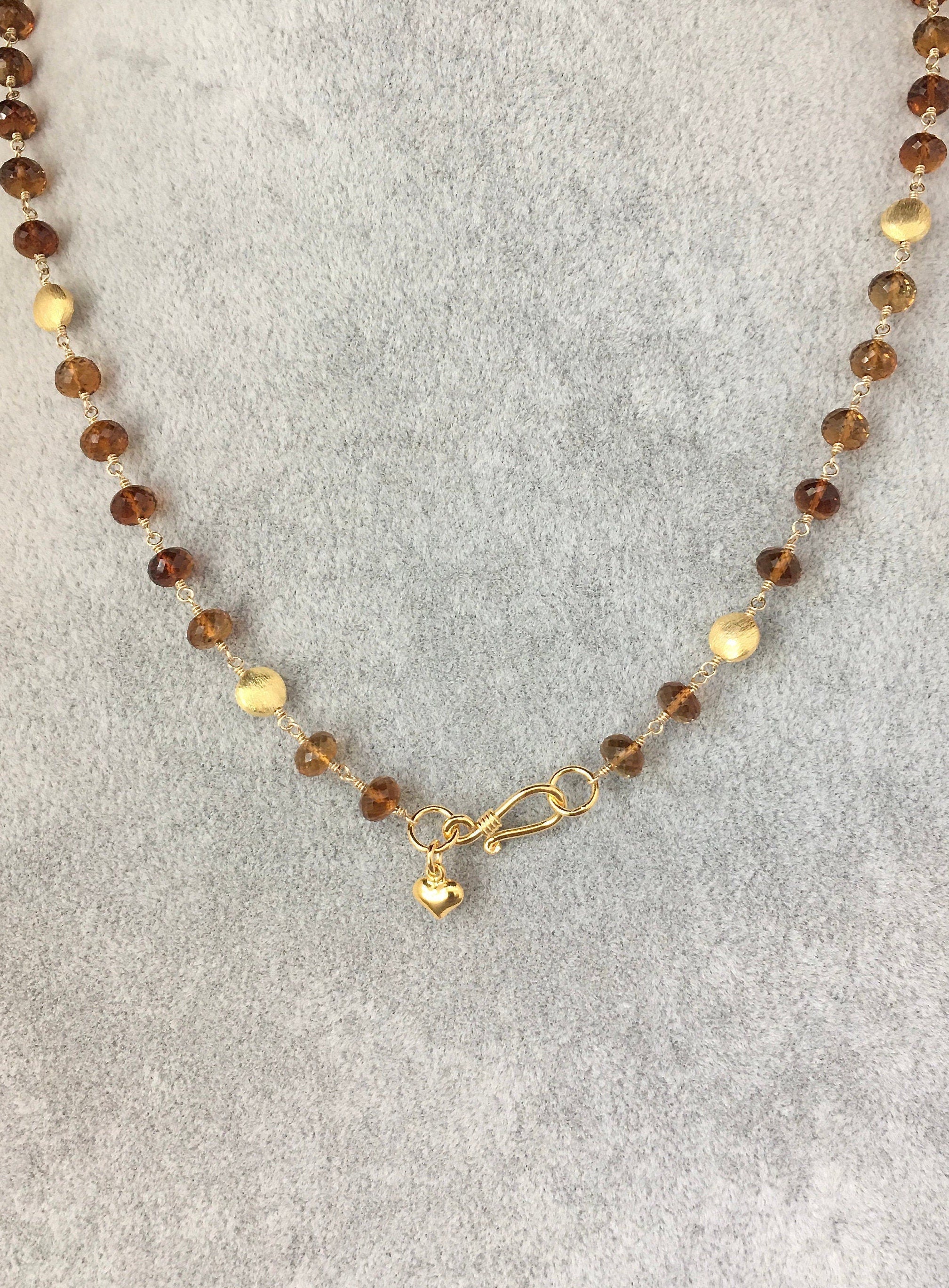 Yellow Tourmaline and Gold Filled Beaded Necklace with Brushed Gold Vermeil Accents