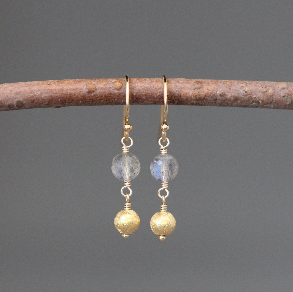 Labradorite and Gold Filled Beaded Necklace with Brushed Gold Vermeil Accents