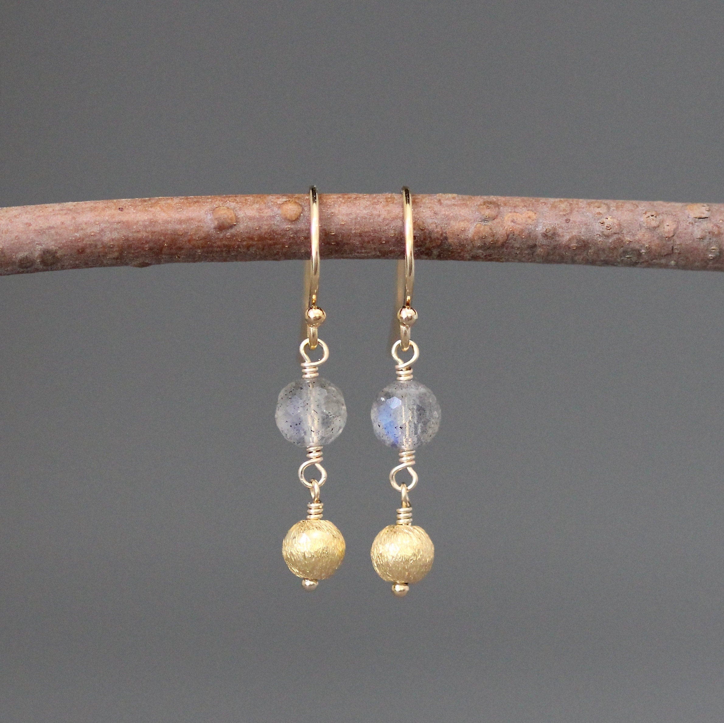 Labradorite and Gold Filled Beaded Necklace with Brushed Gold Vermeil Accents
