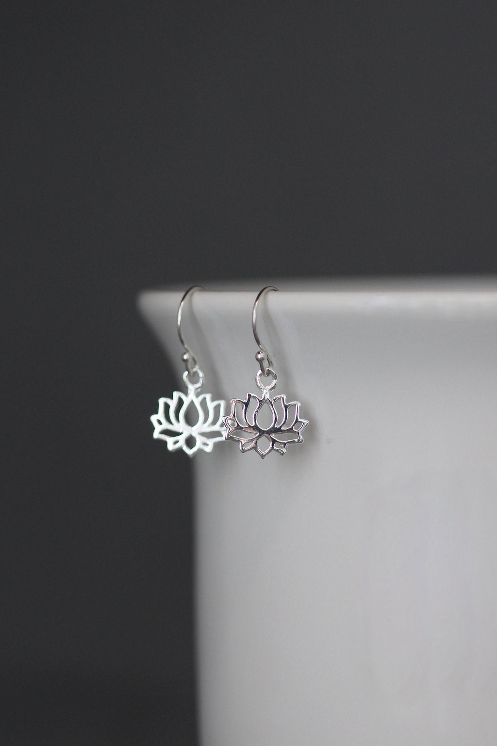 Silver Lotus Flower Charm Dangle Earrings