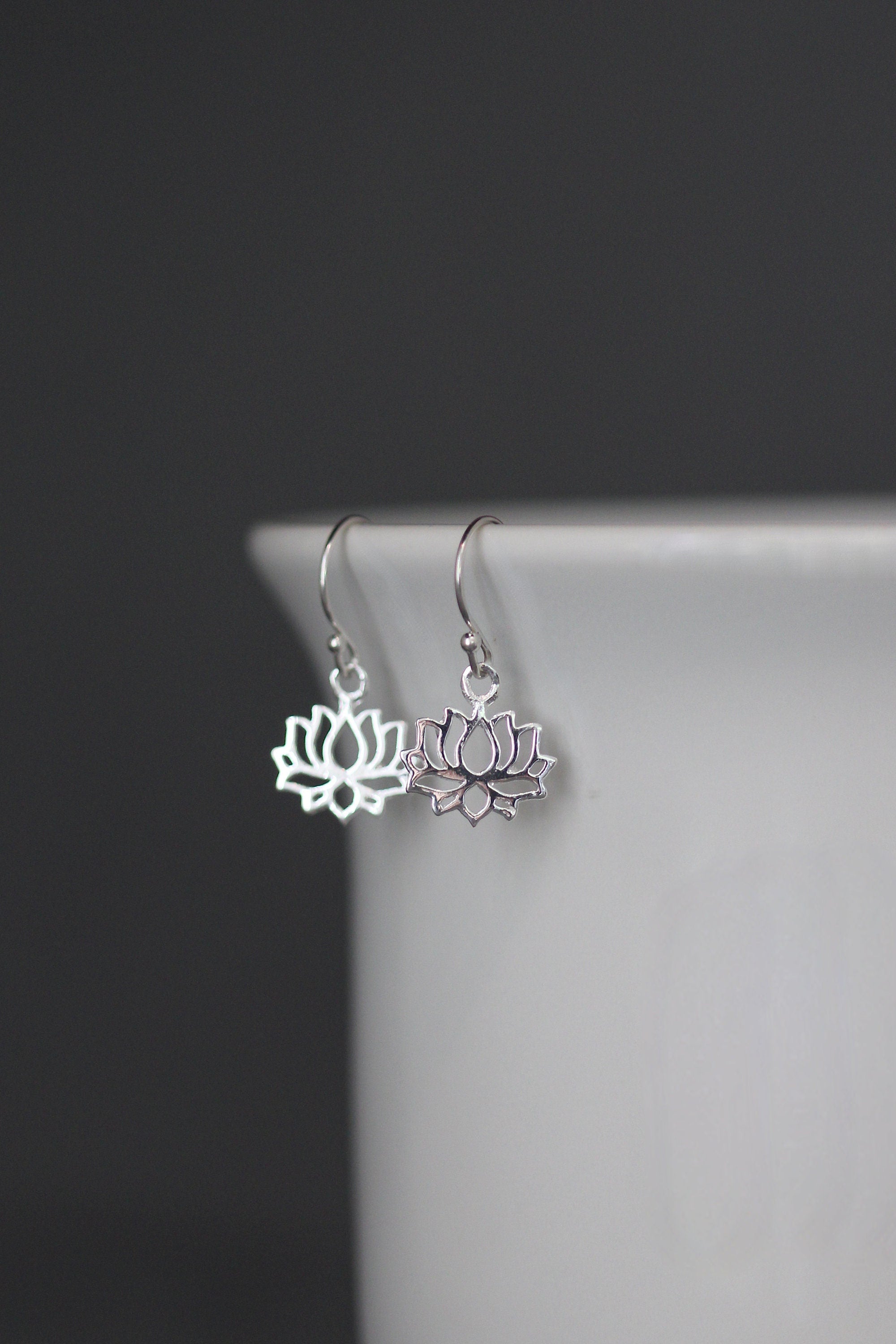 Silver Lotus Flower Charm Dangle Earrings
