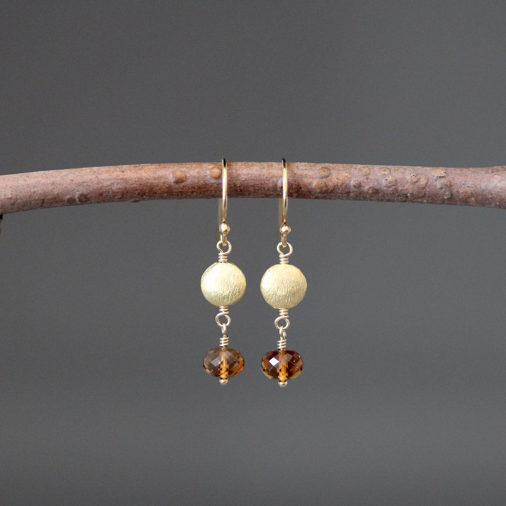 Yellow Tourmaline and Gold Filled Beaded Necklace with Brushed Gold Vermeil Accents