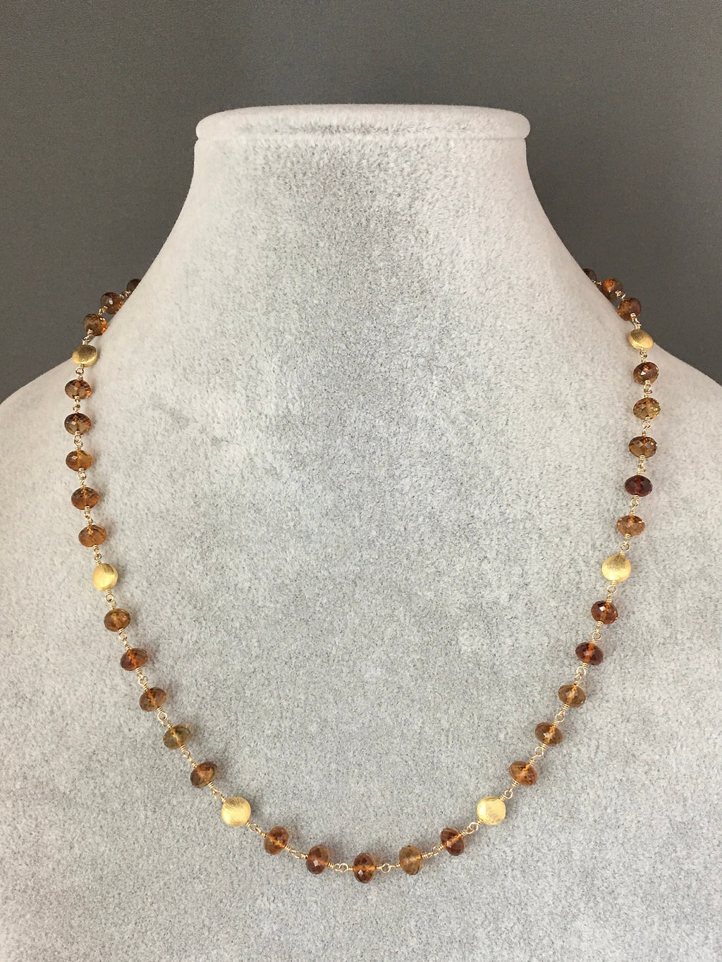 Yellow Tourmaline and Gold Filled Beaded Necklace with Brushed Gold Vermeil Accents