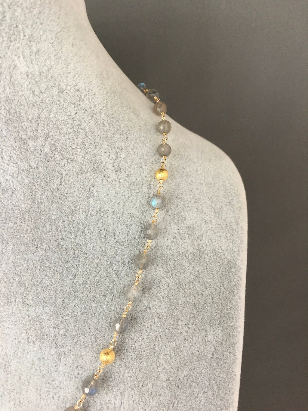 Labradorite and Gold Filled Beaded Necklace with Brushed Gold Vermeil Accents