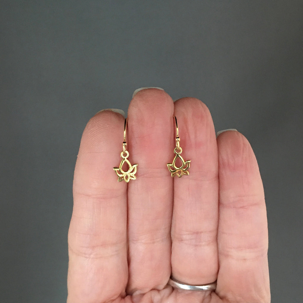 Petite Gold Vermeil Lotus Flower Charm Dangle Earrings
