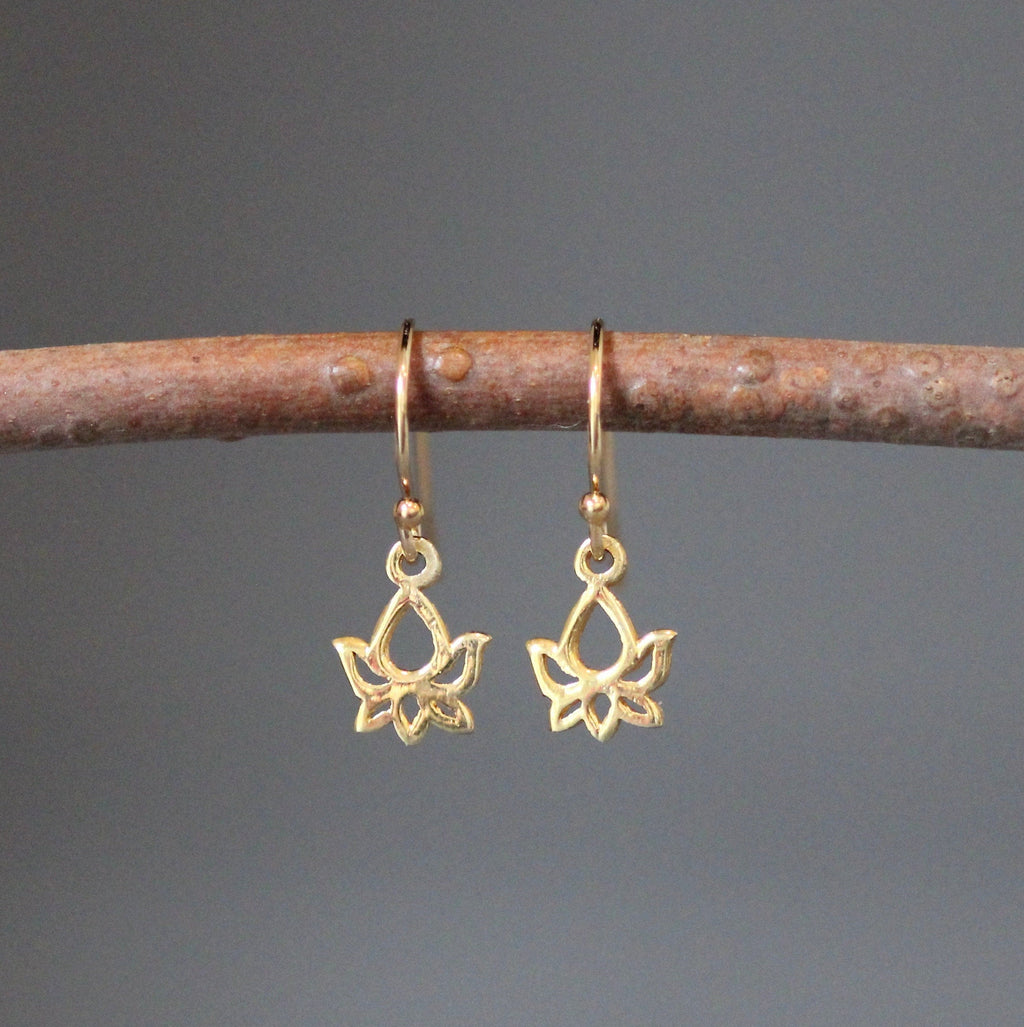 Petite Gold Vermeil Lotus Flower Charm Dangle Earrings