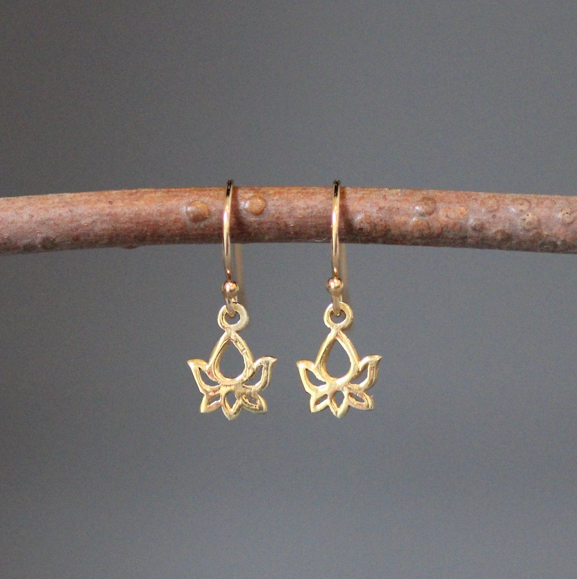 Petite Gold Vermeil Lotus Flower Charm Dangle Earrings