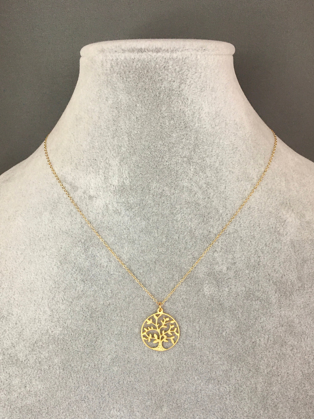 Matte Gold Vermeil Tree of Life Pendant on Gold Filled Chain