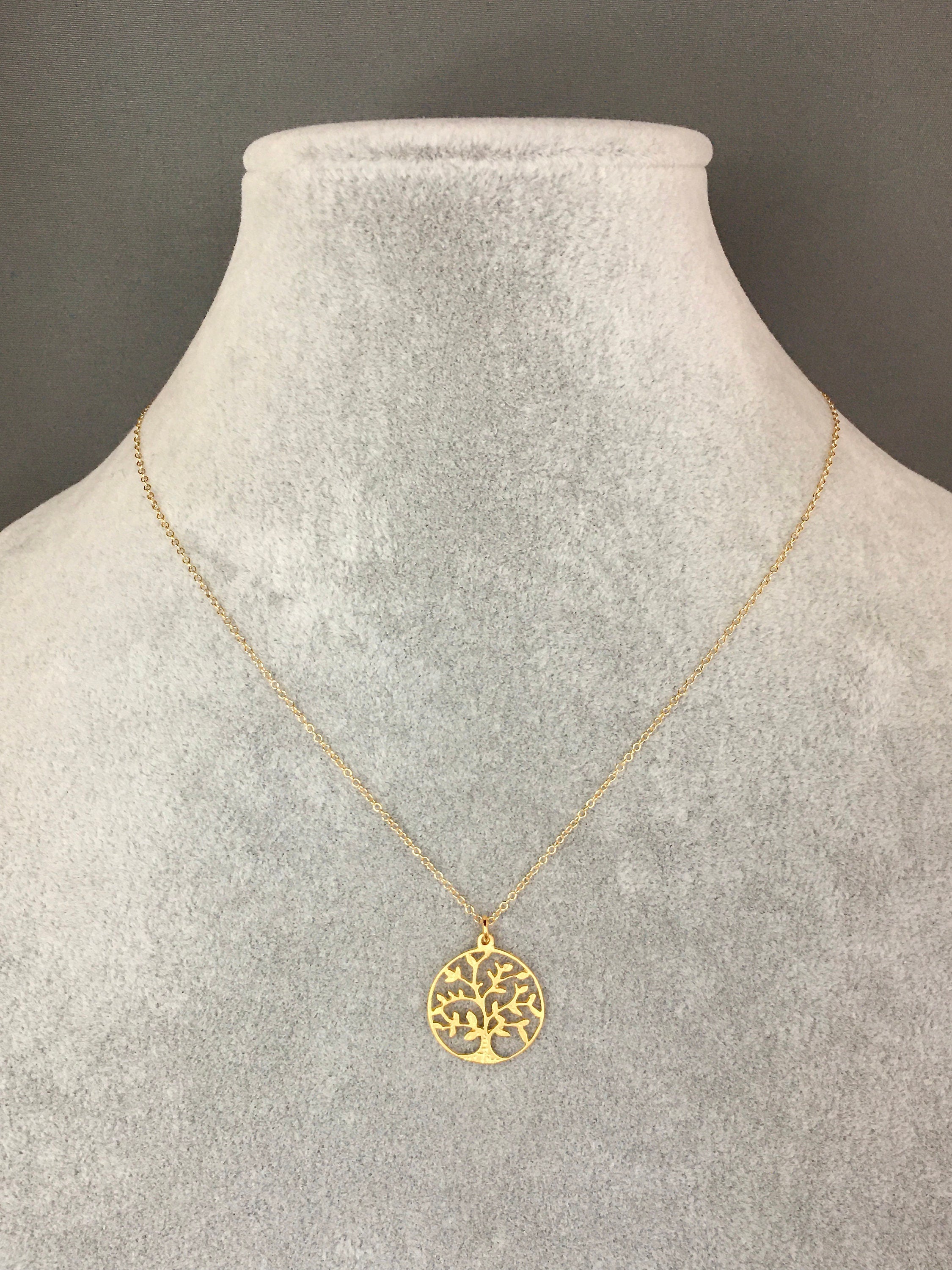 Matte Gold Vermeil Tree of Life Pendant on Gold Filled Chain