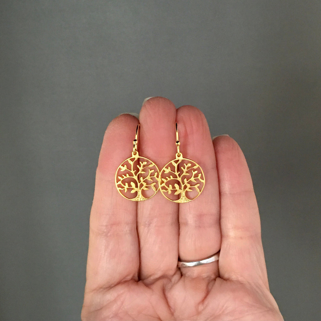 Matte Gold Vermeil Tree of Life Dangle Earrings