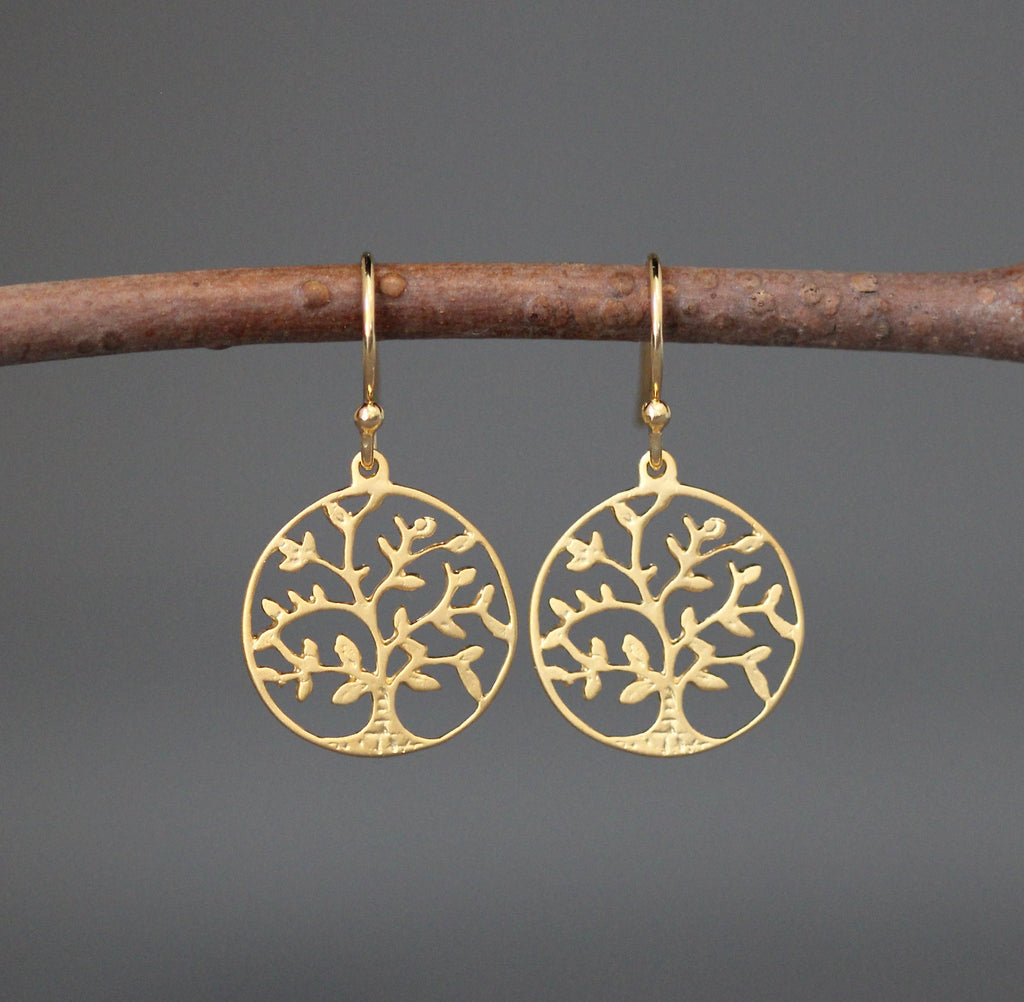 Matte Gold Vermeil Tree of Life Dangle Earrings