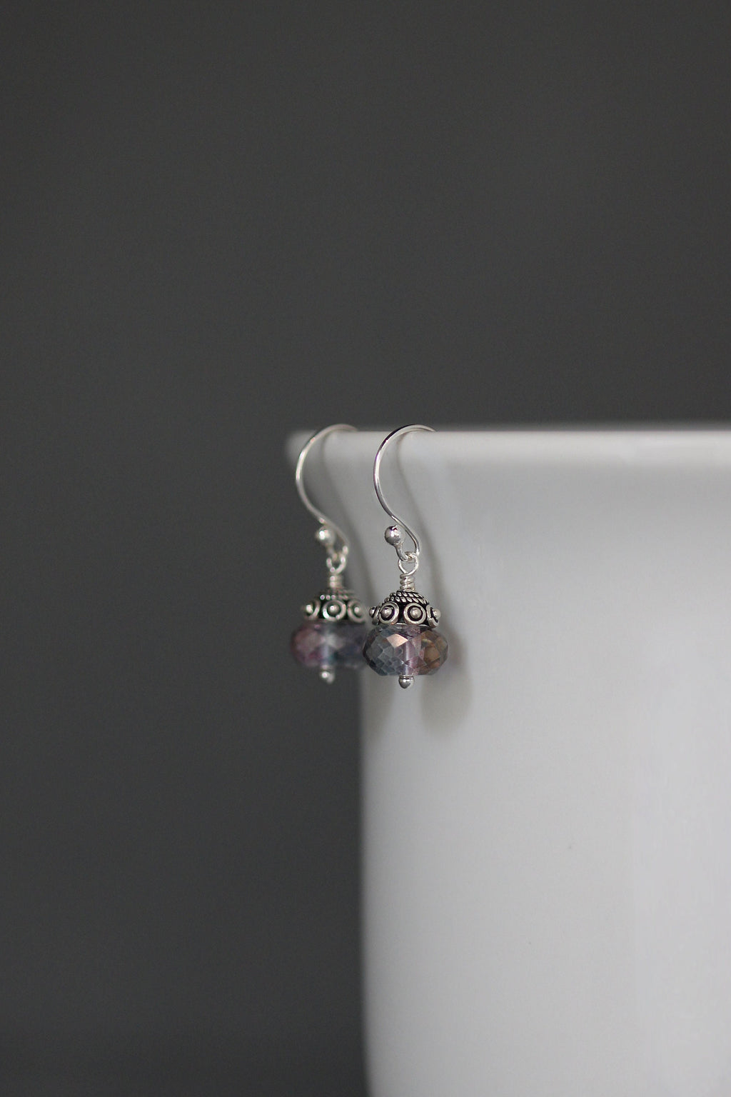 Rainbow Mystic Quartz Crystal Dangle Earrings with Bali Silver Caps