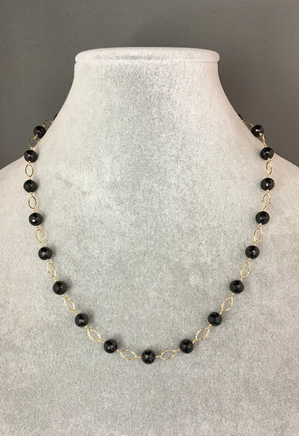 Black Spinel Station Necklace with Gold Vermeil Links and Gold Filled Chain