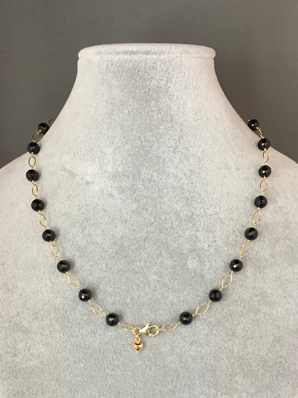 Black Spinel Station Necklace with Gold Vermeil Links and Gold Filled Chain