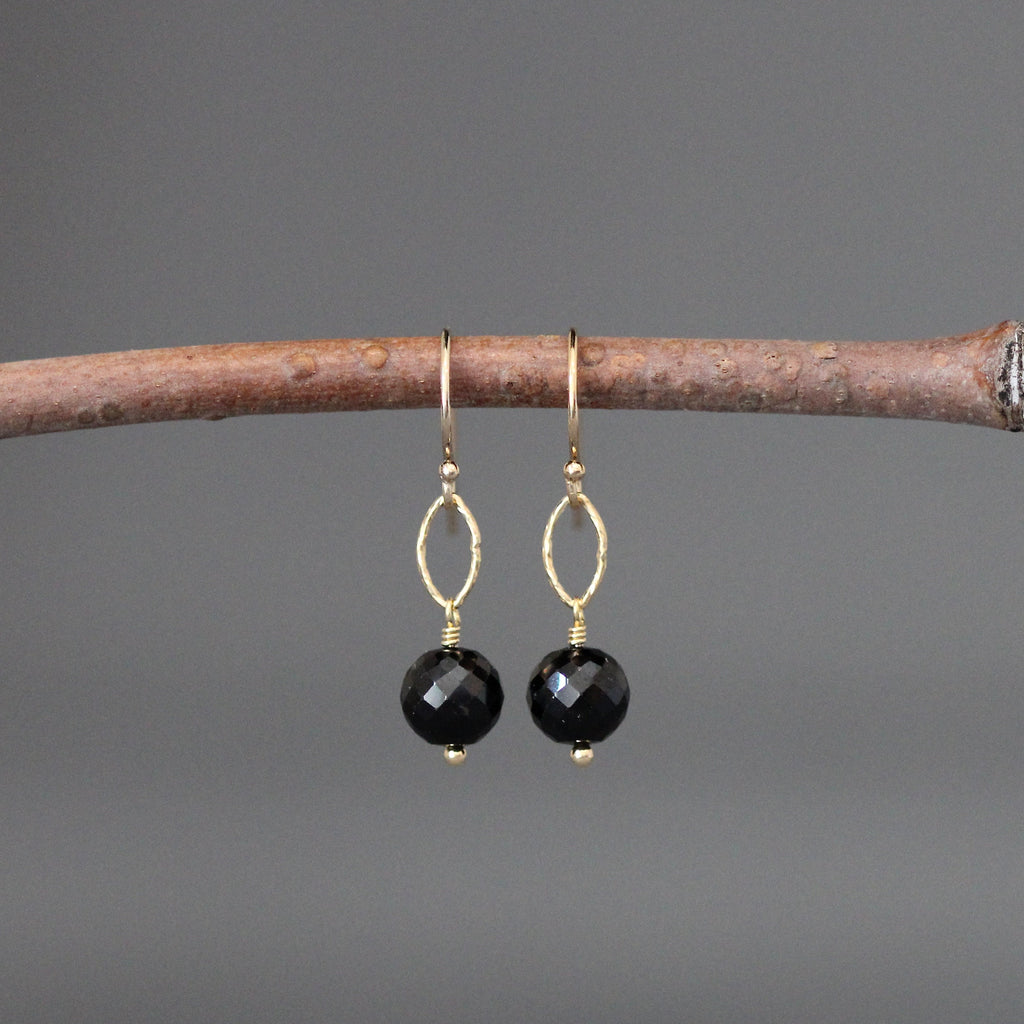 Black Spinel Station Necklace with Gold Vermeil Links and Gold Filled Chain