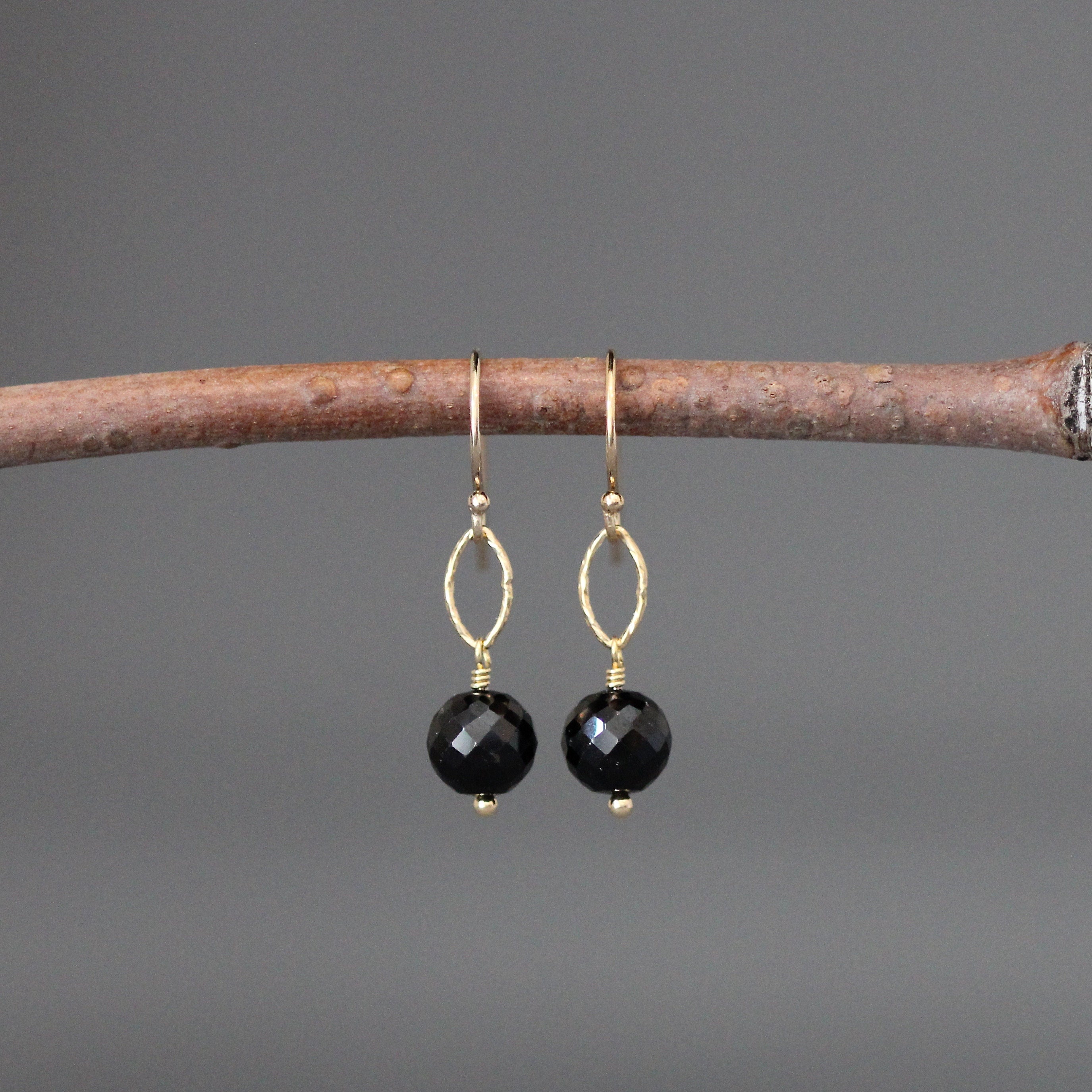 Black Spinel Station Necklace with Gold Vermeil Links and Gold Filled Chain