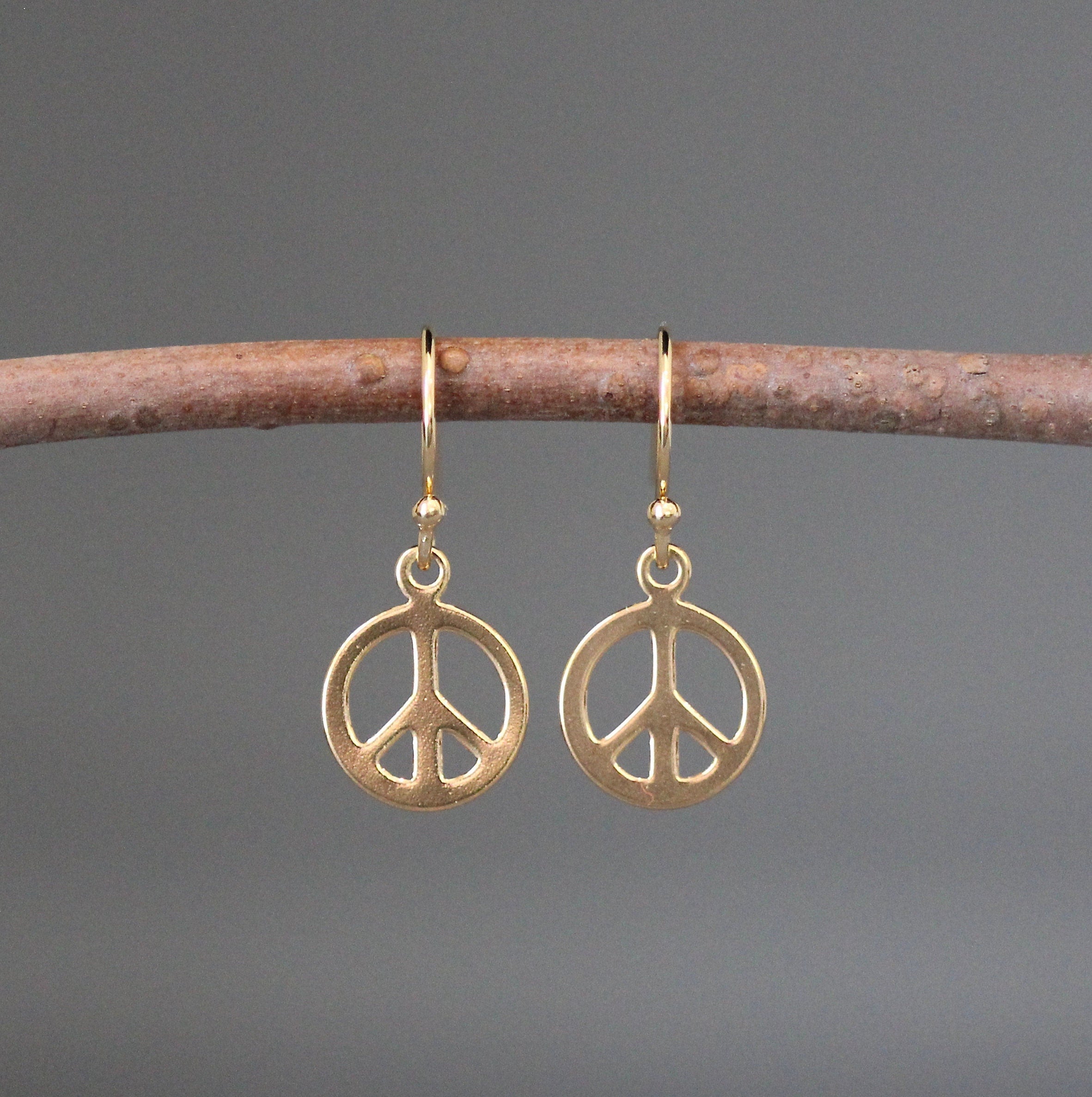 Gold Vermeil Peace Sign Charm Earrings