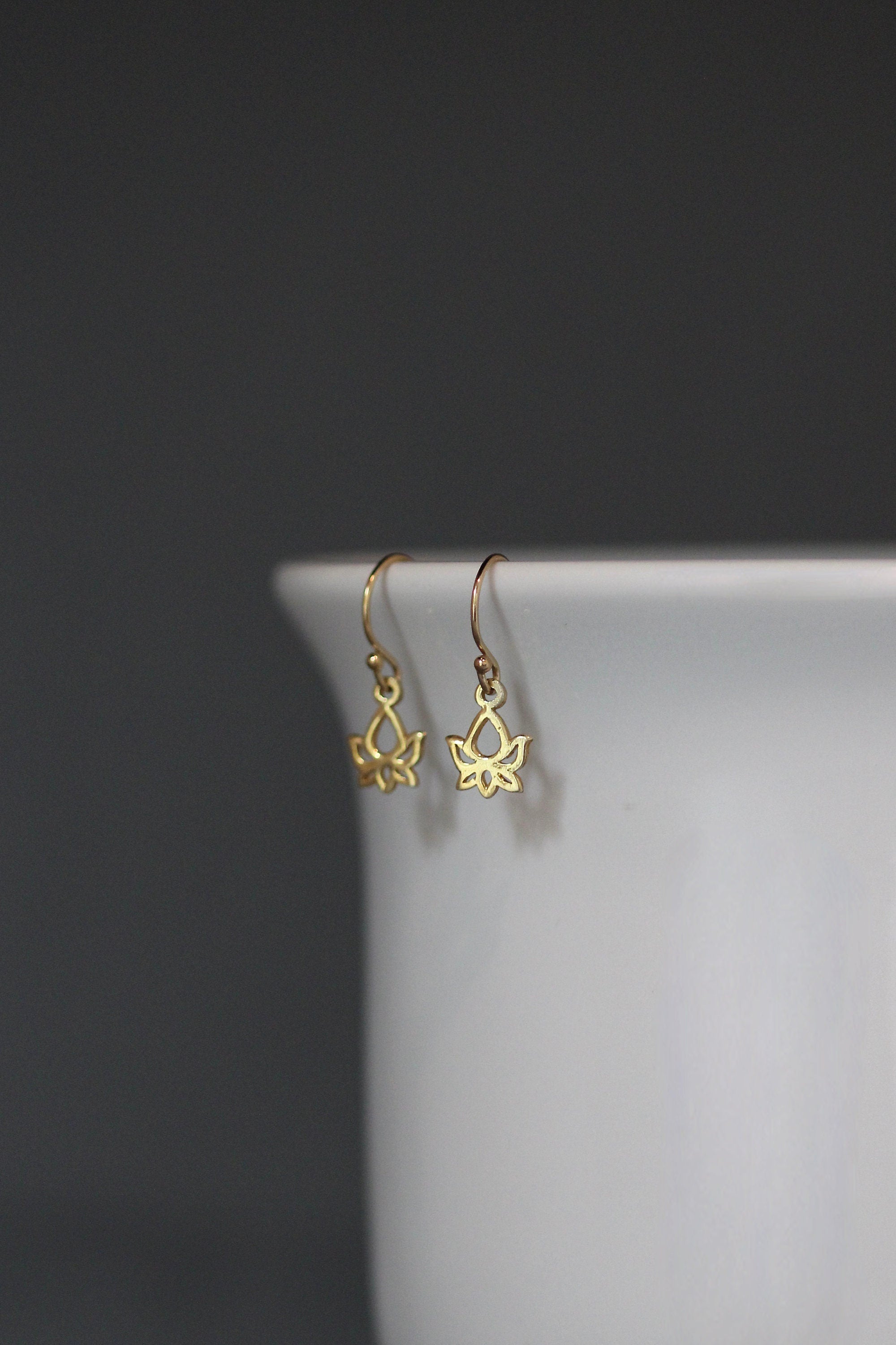Petite Gold Vermeil Lotus Flower Charm Dangle Earrings