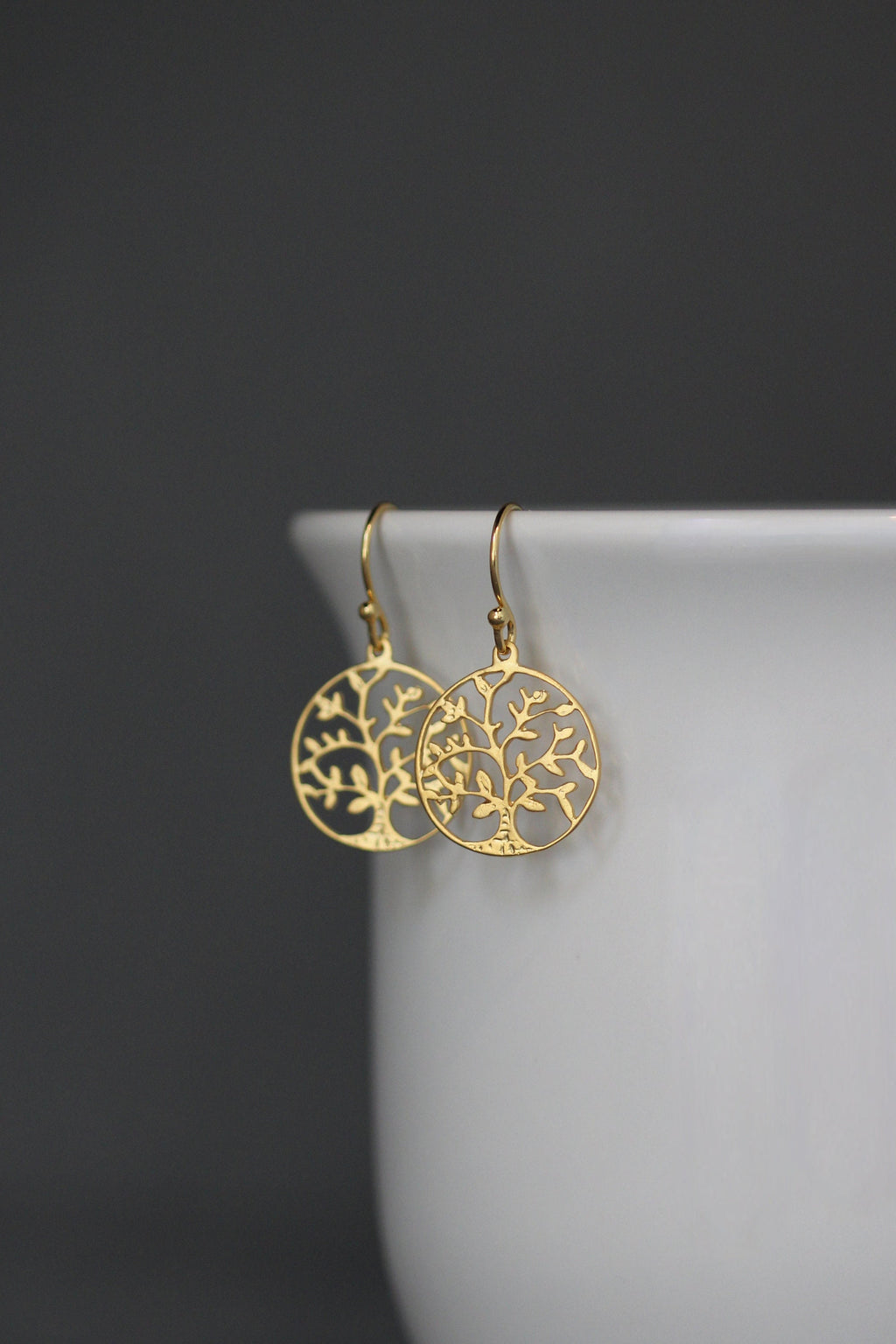 Matte Gold Vermeil Tree of Life Dangle Earrings