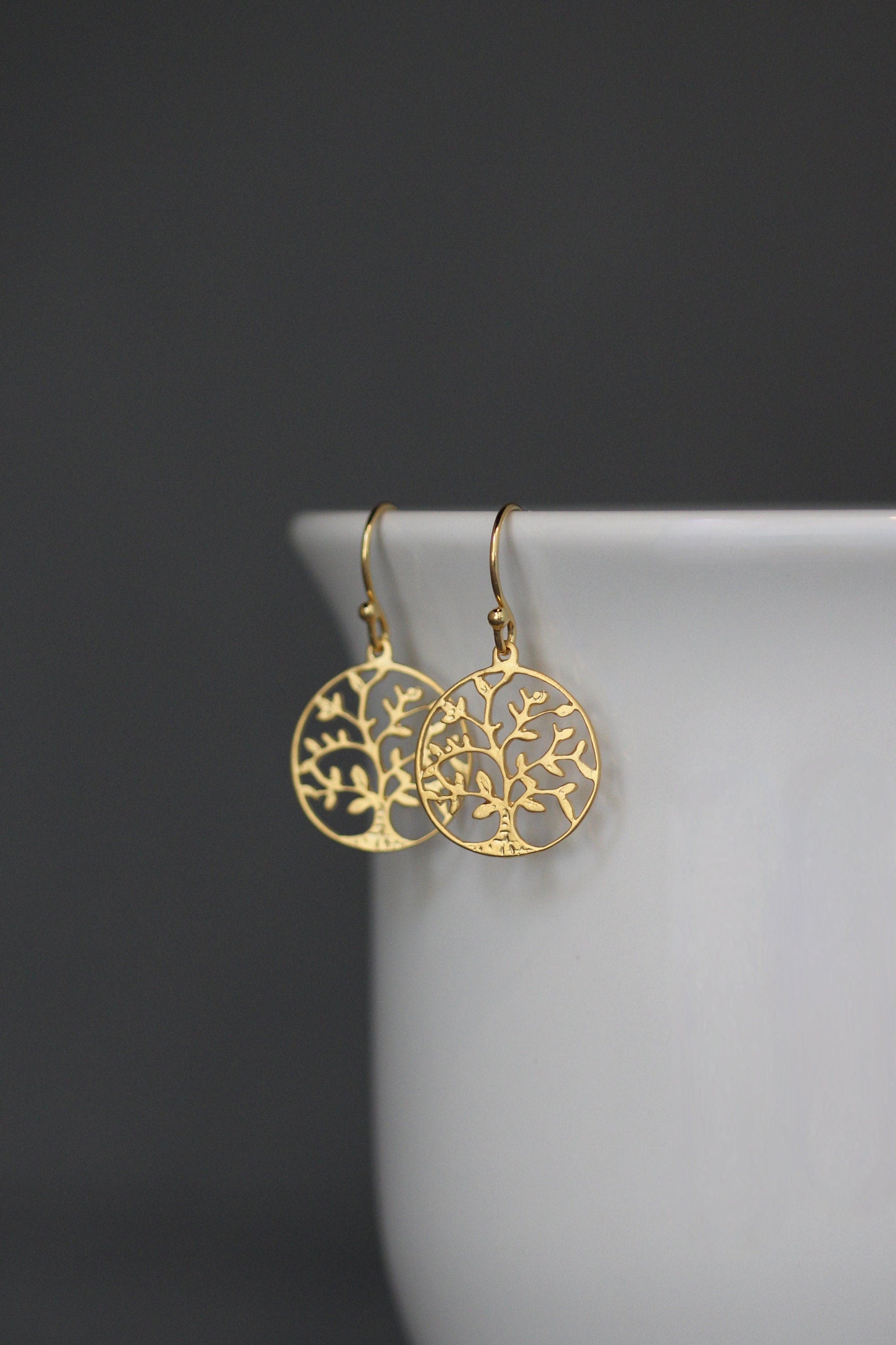 Matte Gold Vermeil Tree of Life Dangle Earrings
