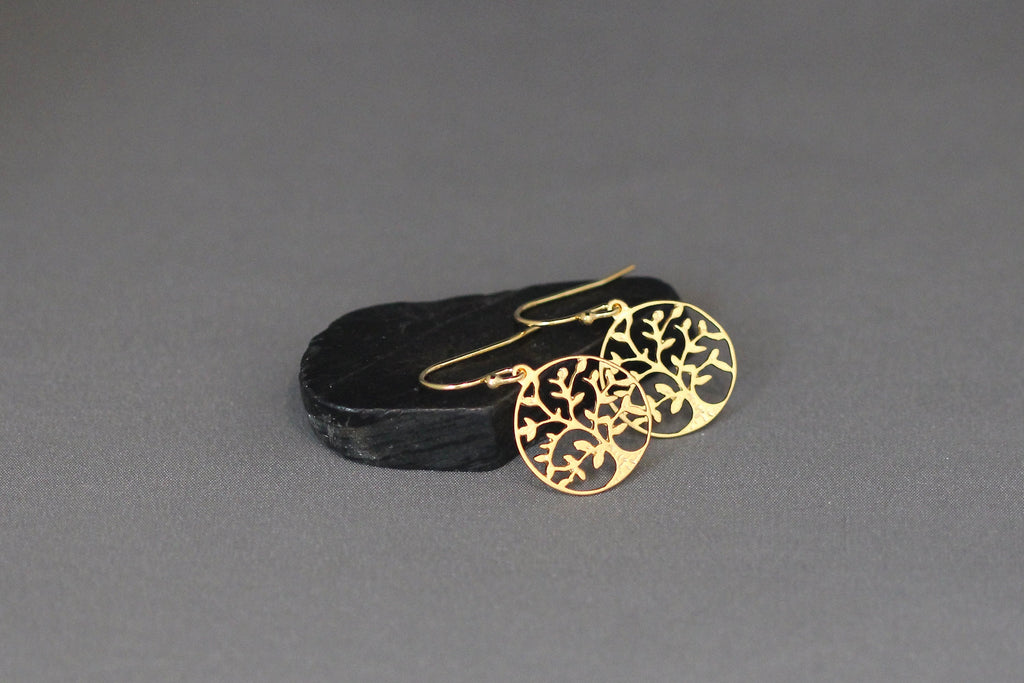 Matte Gold Vermeil Tree of Life Dangle Earrings