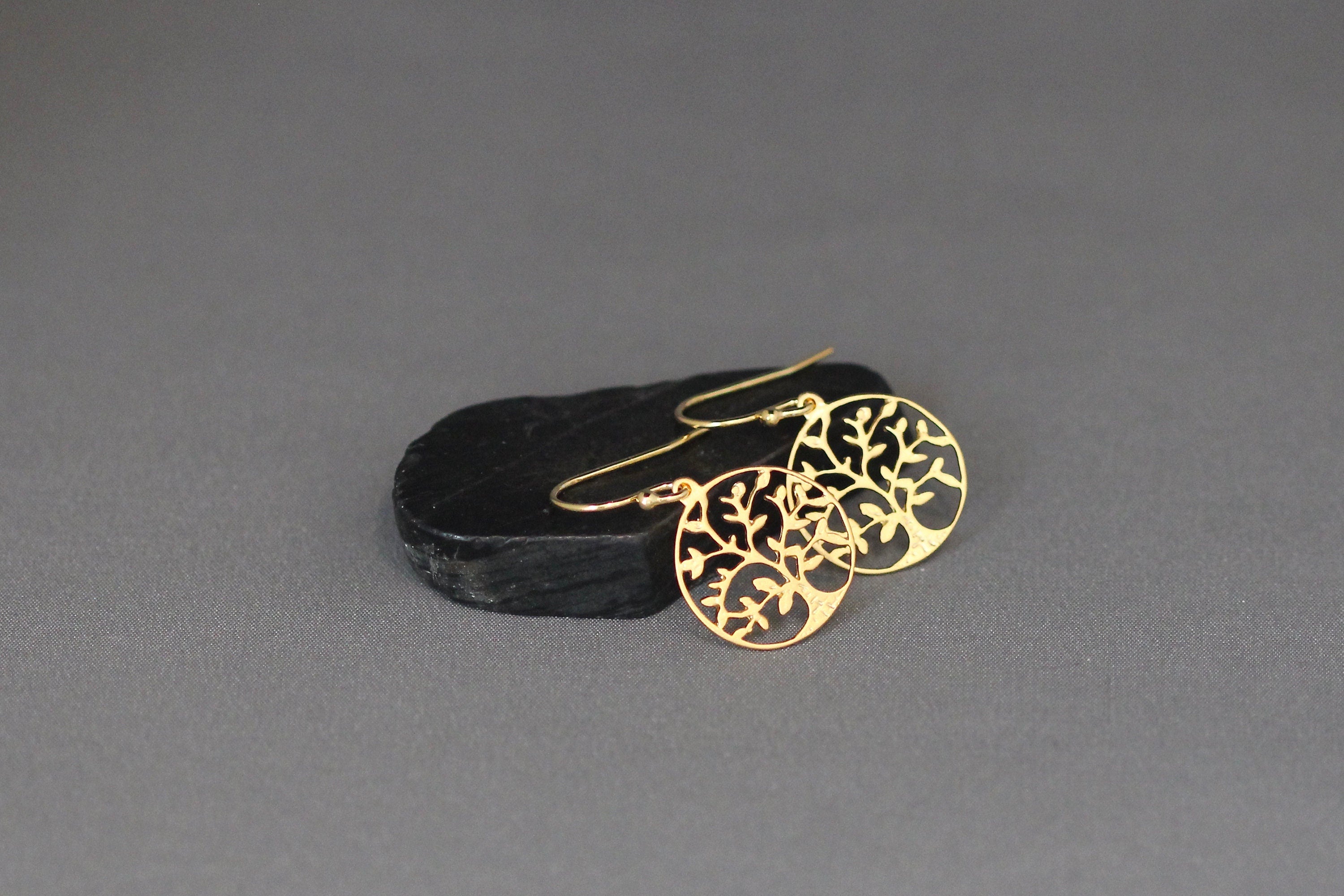 Matte Gold Vermeil Tree of Life Dangle Earrings