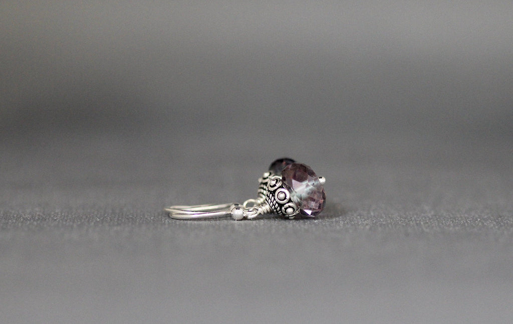 Rainbow Mystic Quartz Crystal Dangle Earrings with Bali Silver Caps