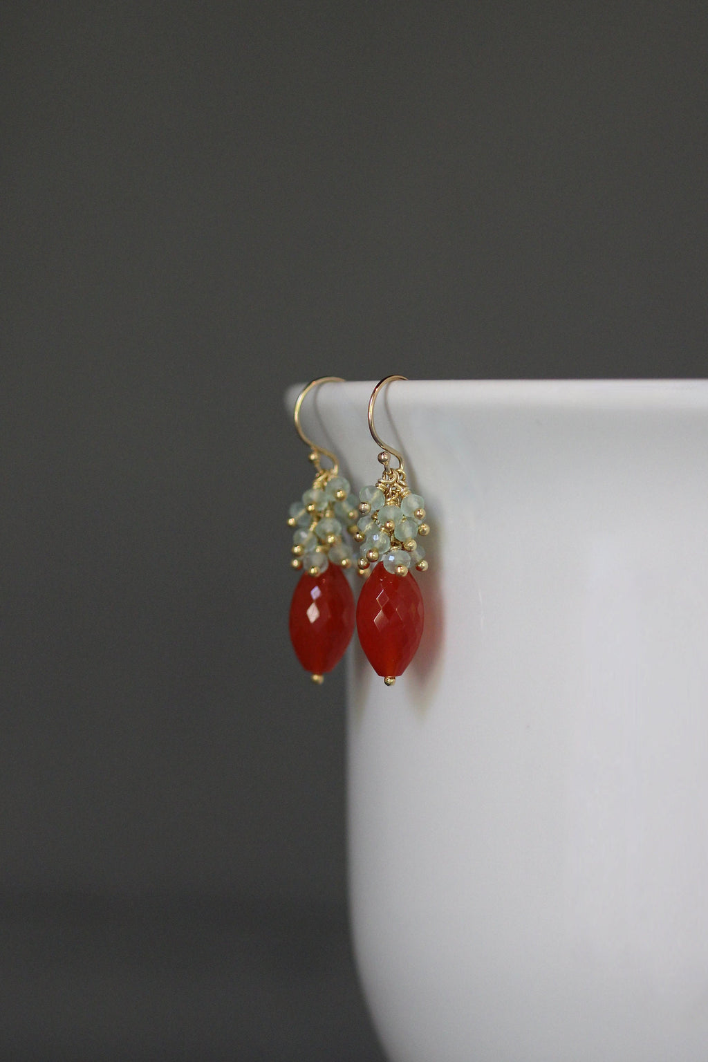 Carnelian and Green Chalcedony Chandelier Earrings in Gold Vermeil