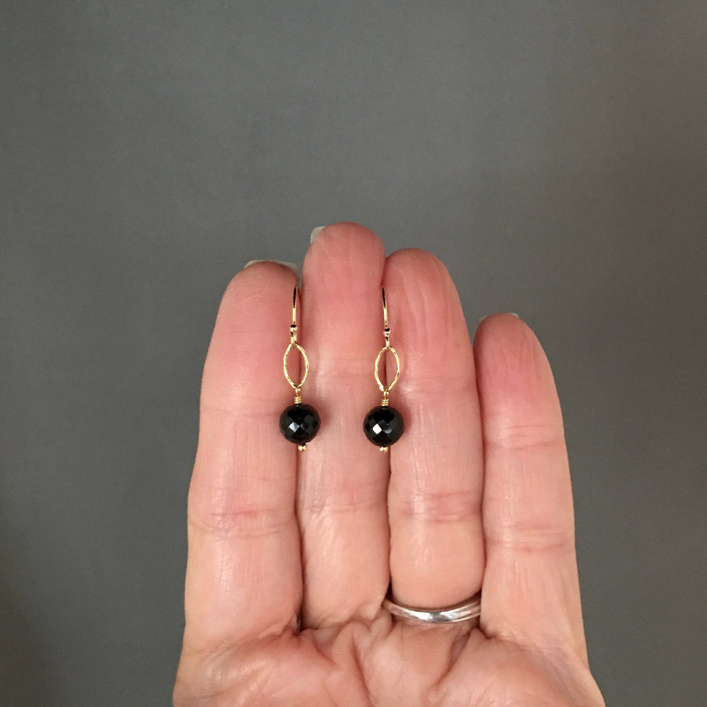 Black Spinel Station Necklace with Gold Vermeil Links and Gold Filled Chain