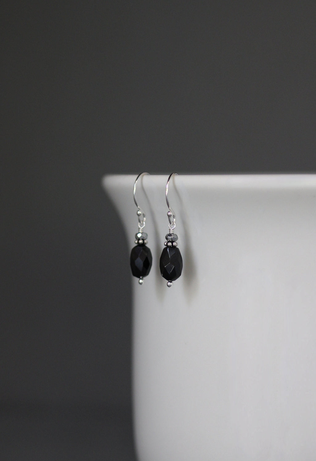 Black Garnet and Hematite Sterling Silver Dangle Earrings
