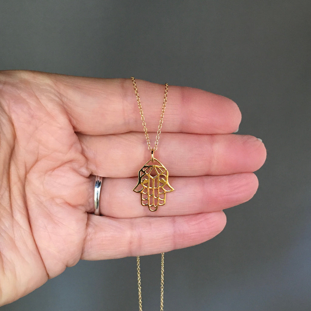 Gold Vermeil Filigree Hamsa Hand Pendant Necklace II