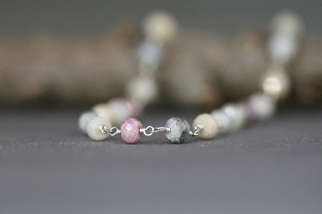 Multicolor Silverite Gemstone Necklace and Earring Set