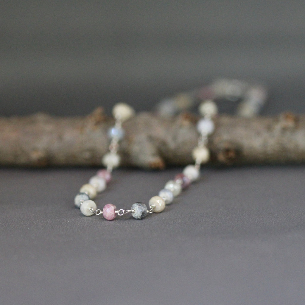 Multicolor Silverite Gemstone Necklace and Earring Set